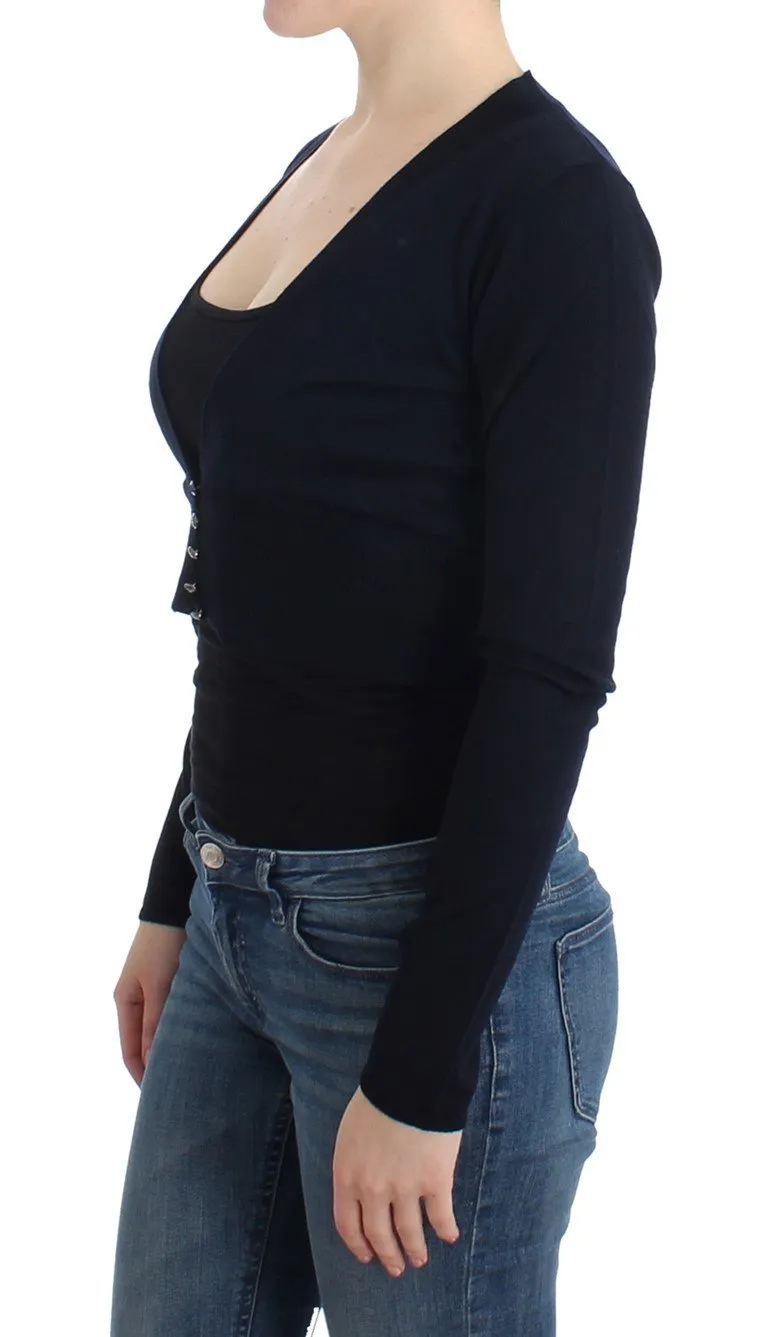 Black cropped wool cardigan