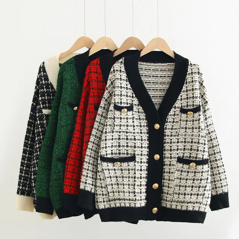 Black Edge Plaid Winter Cardigan Sweaters