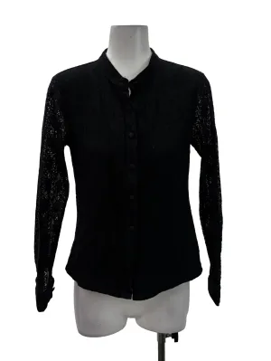 Black Floral Lace Button Down Top