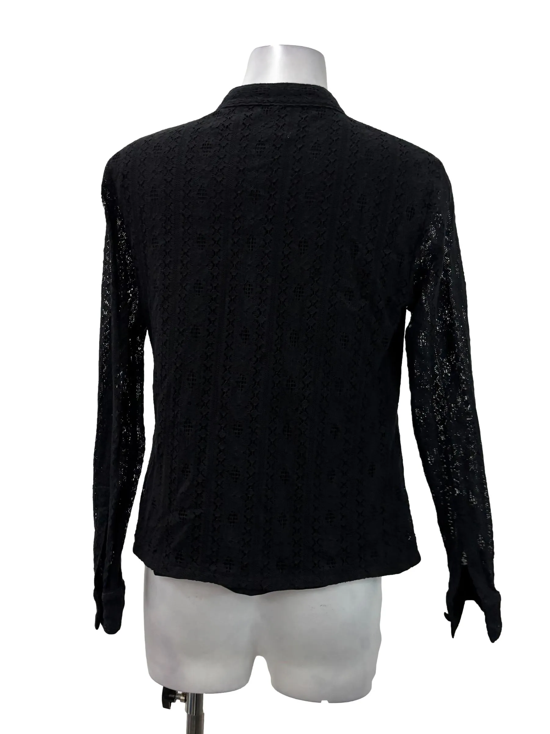 Black Floral Lace Button Down Top