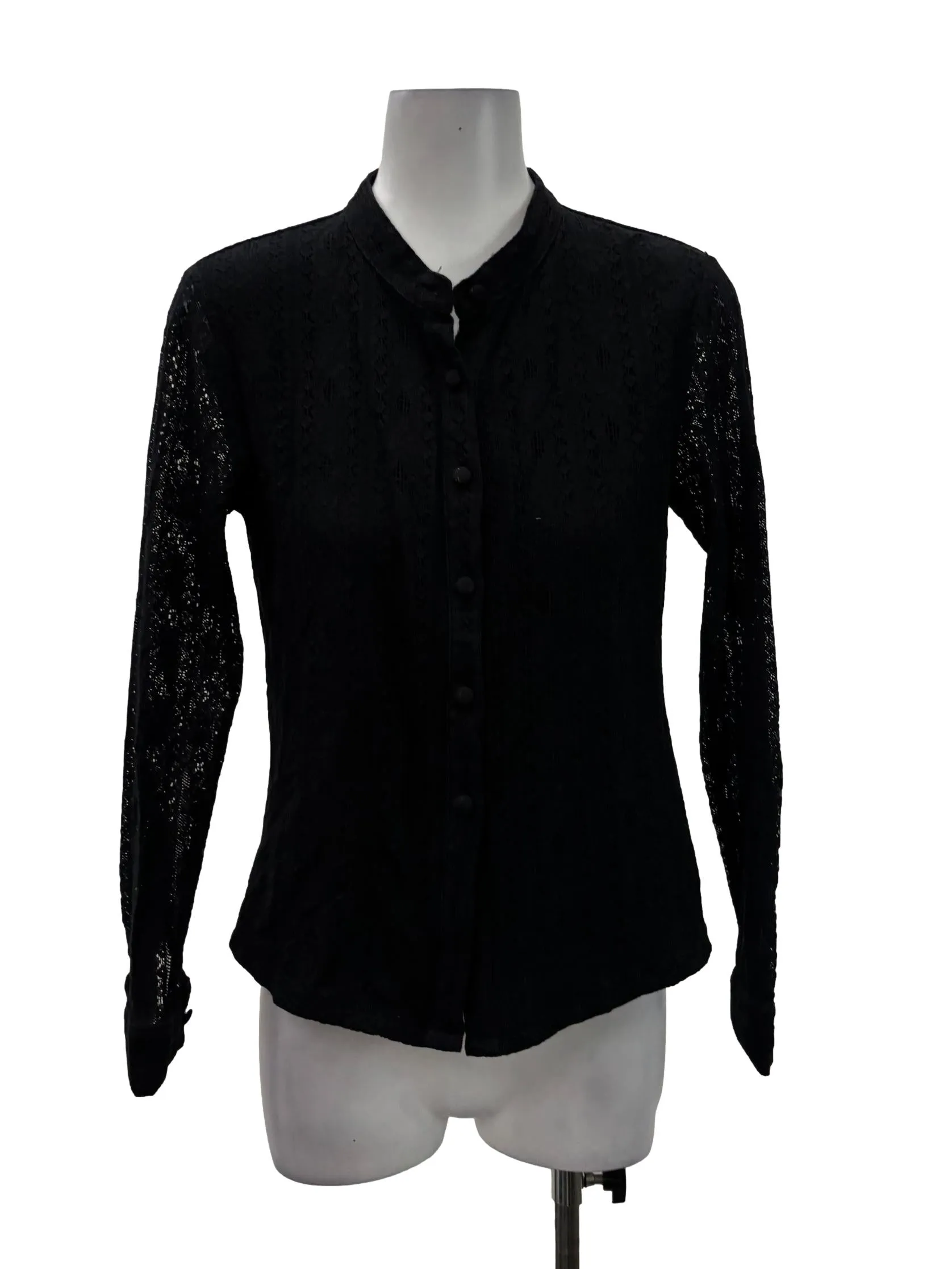 Black Floral Lace Button Down Top