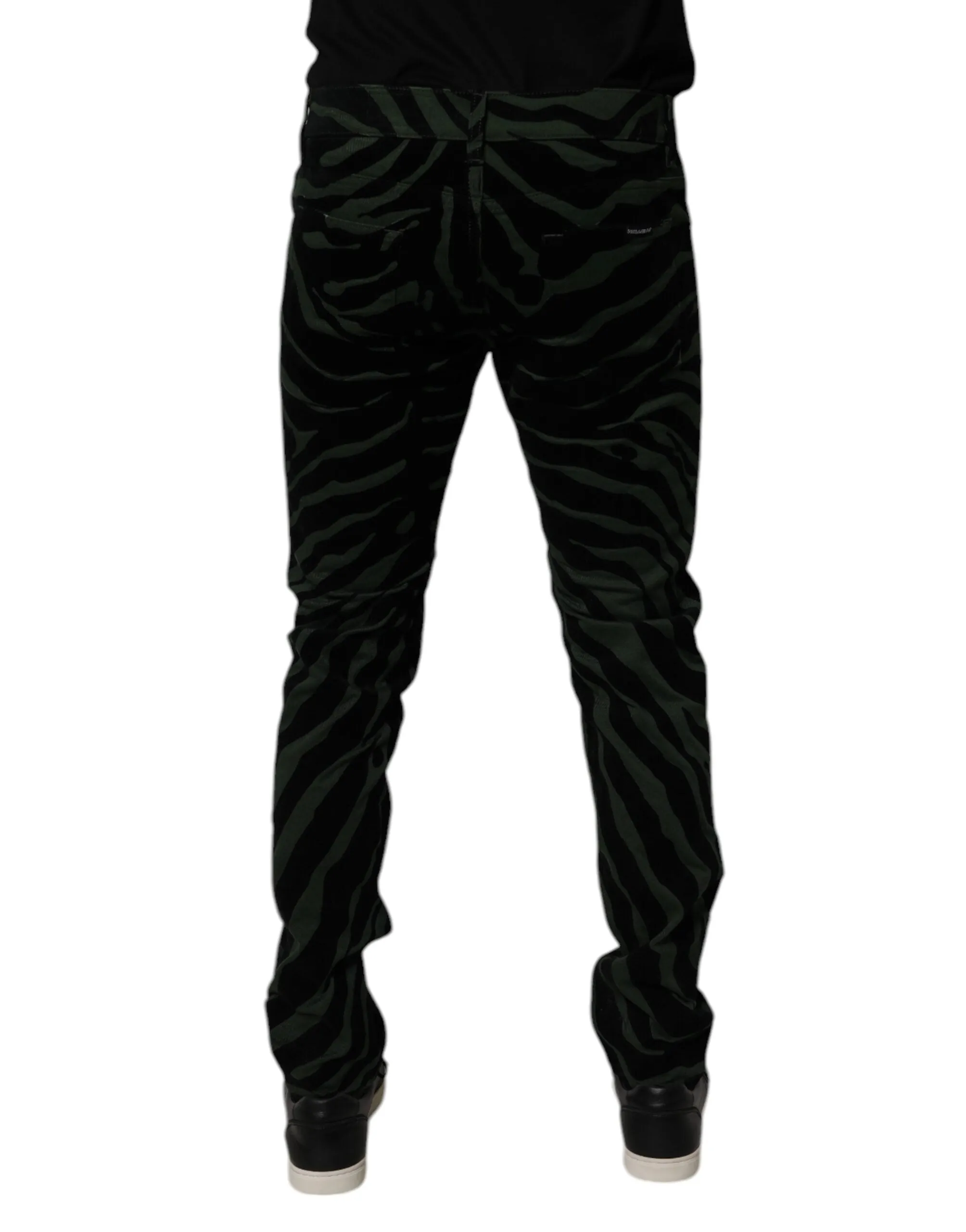 Black Green Stripes Cotton Skinny Denim Jeans