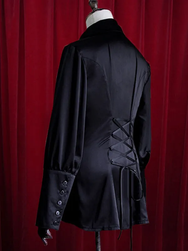 Black Lolita Blouse Buttons Silk Blouse for Women