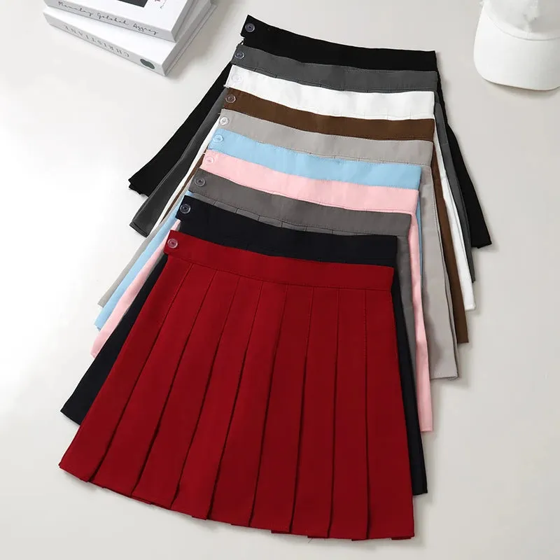 Black Mini Skirt Summer Women's Clothes Korean Stylish Saia Blue High Waist Skort Brown School Uniform Girls Short Pleated Skirt