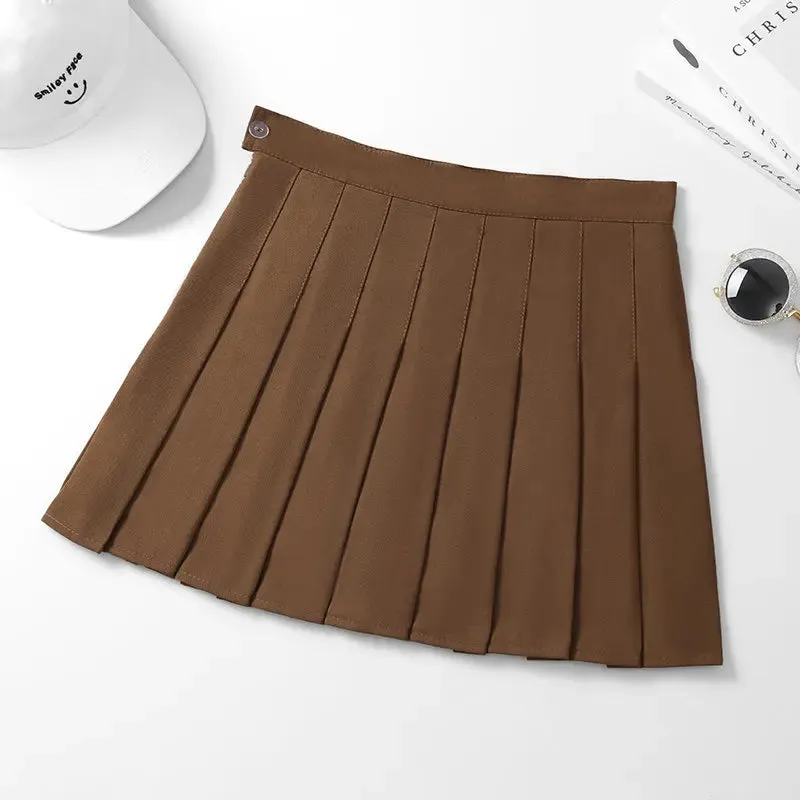 Black Mini Skirt Summer Women's Clothes Korean Stylish Saia Blue High Waist Skort Brown School Uniform Girls Short Pleated Skirt