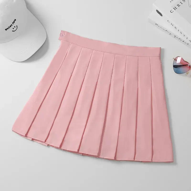 Black Mini Skirt Summer Women's Clothes Korean Stylish Saia Blue High Waist Skort Brown School Uniform Girls Short Pleated Skirt