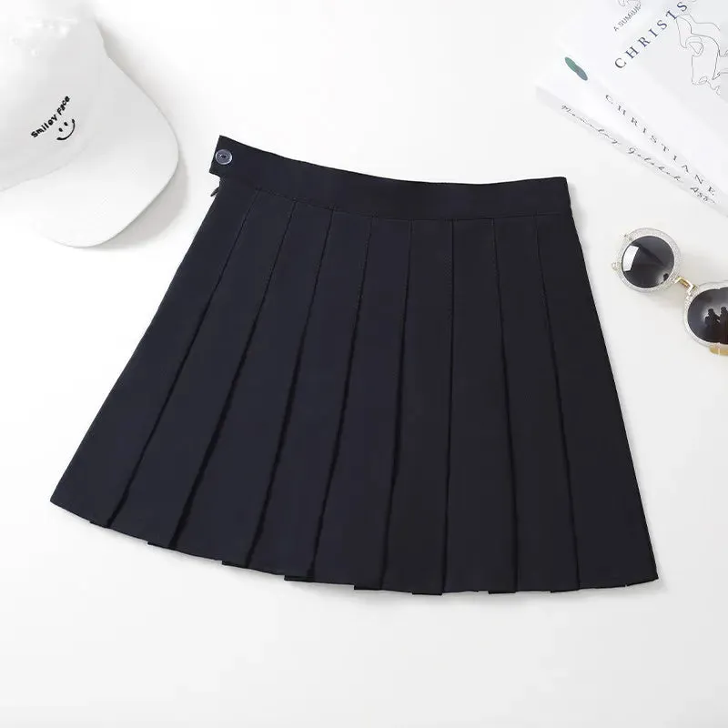 Black Mini Skirt Summer Women's Clothes Korean Stylish Saia Blue High Waist Skort Brown School Uniform Girls Short Pleated Skirt