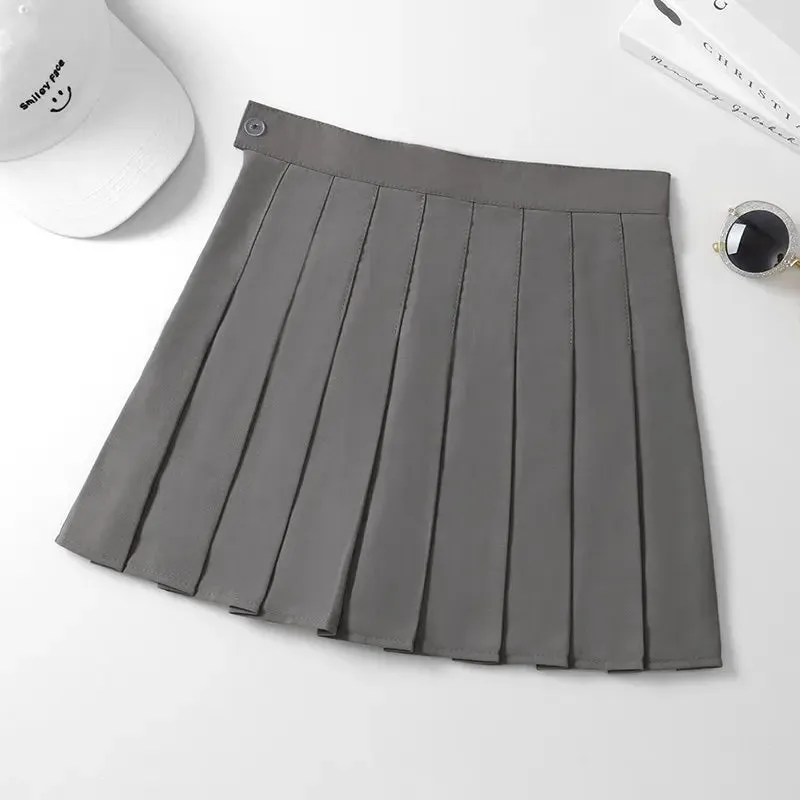 Black Mini Skirt Summer Women's Clothes Korean Stylish Saia Blue High Waist Skort Brown School Uniform Girls Short Pleated Skirt