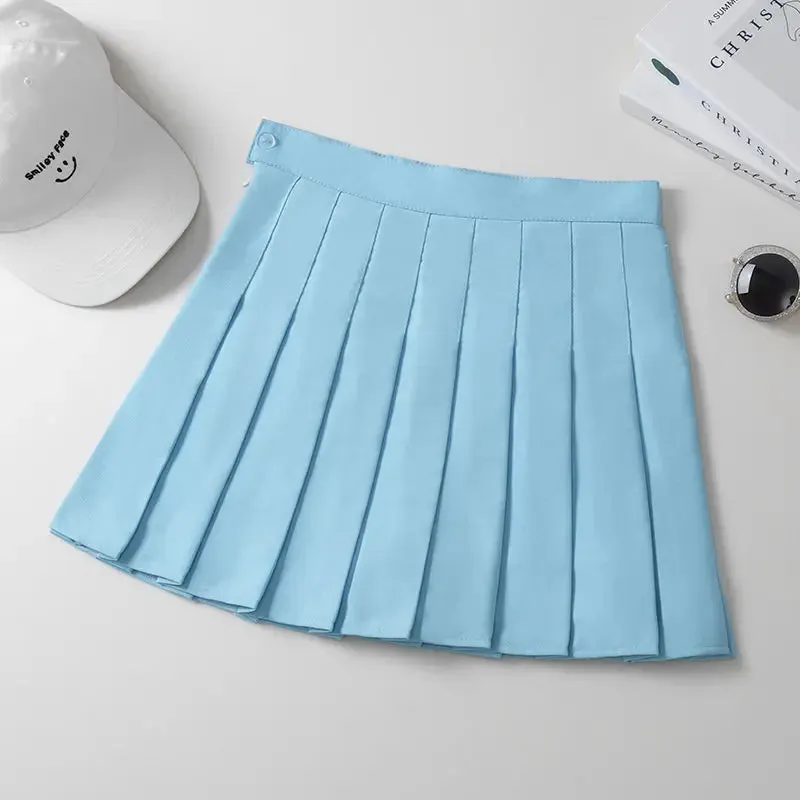 Black Mini Skirt Summer Women's Clothes Korean Stylish Saia Blue High Waist Skort Brown School Uniform Girls Short Pleated Skirt