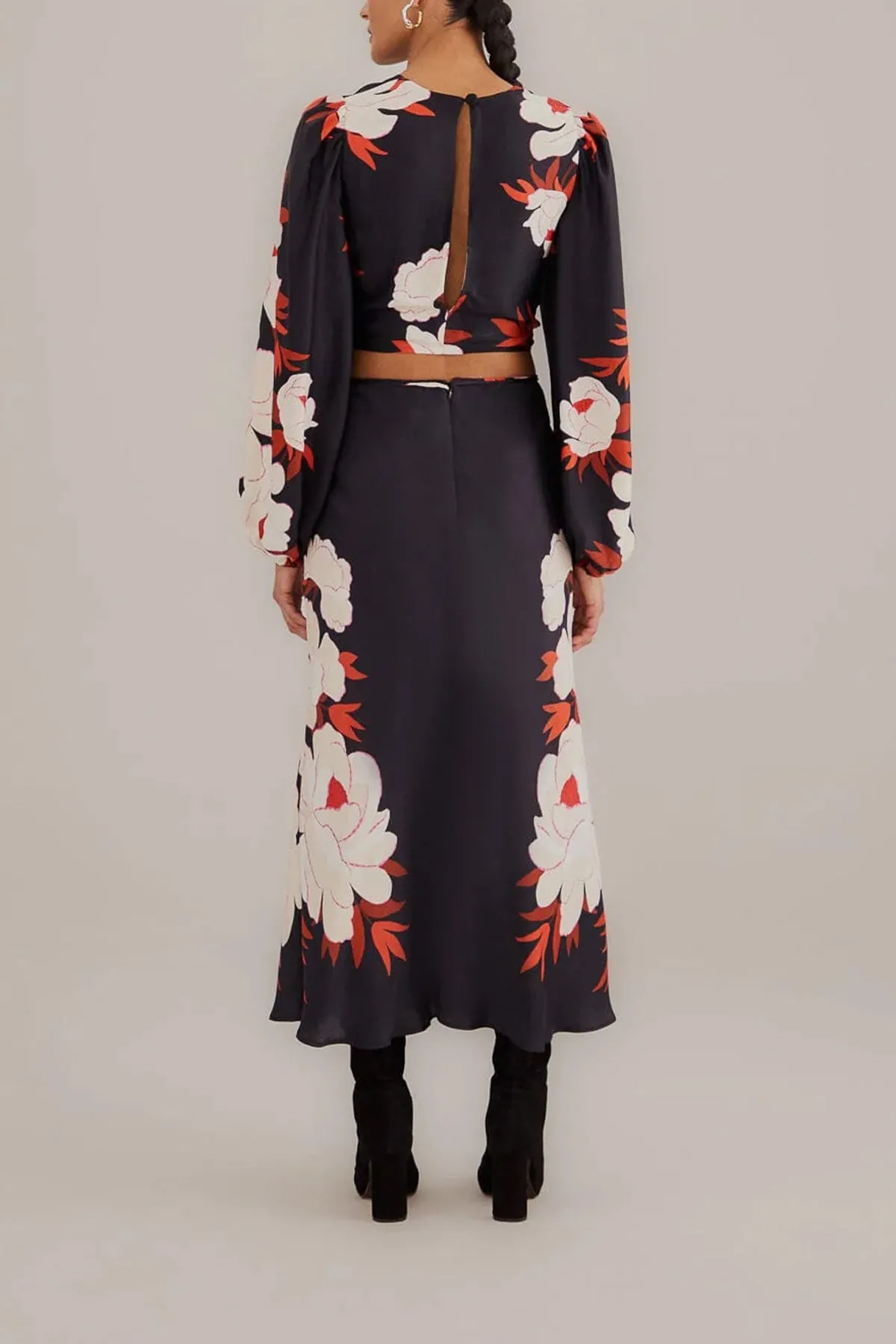 Black Peony Fringe Midi Skirt