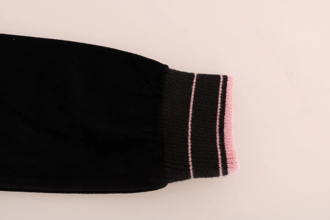 Black Pink Velvet Zip Cardigan Sweater
