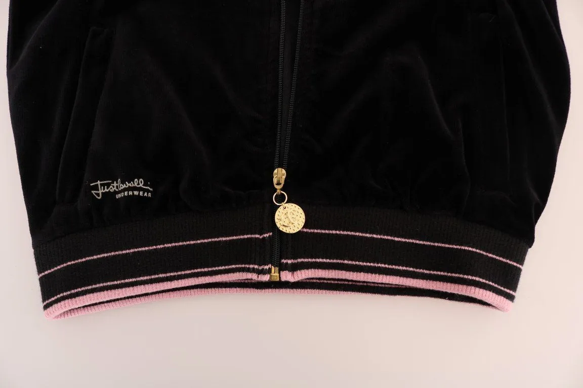 Black Pink Velvet Zip Cardigan Sweater