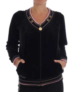 Black Pink Velvet Zip Cardigan Sweater