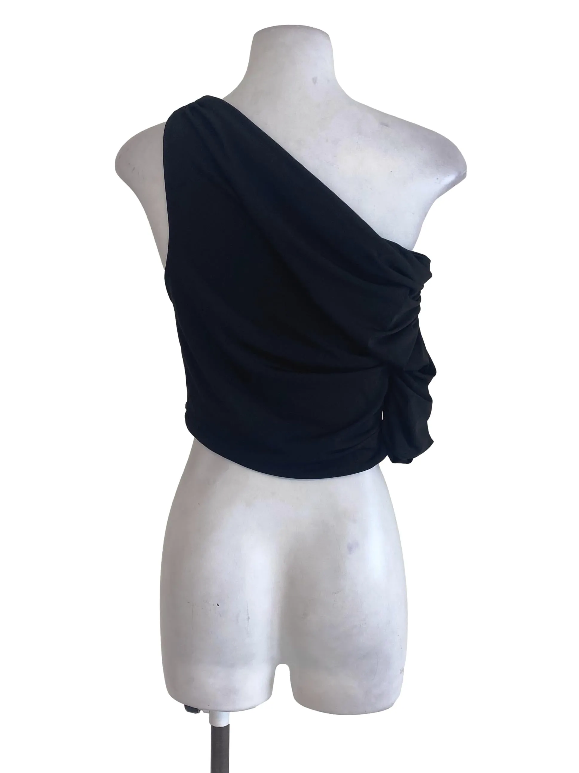 Black Plain One Sleeve  Top