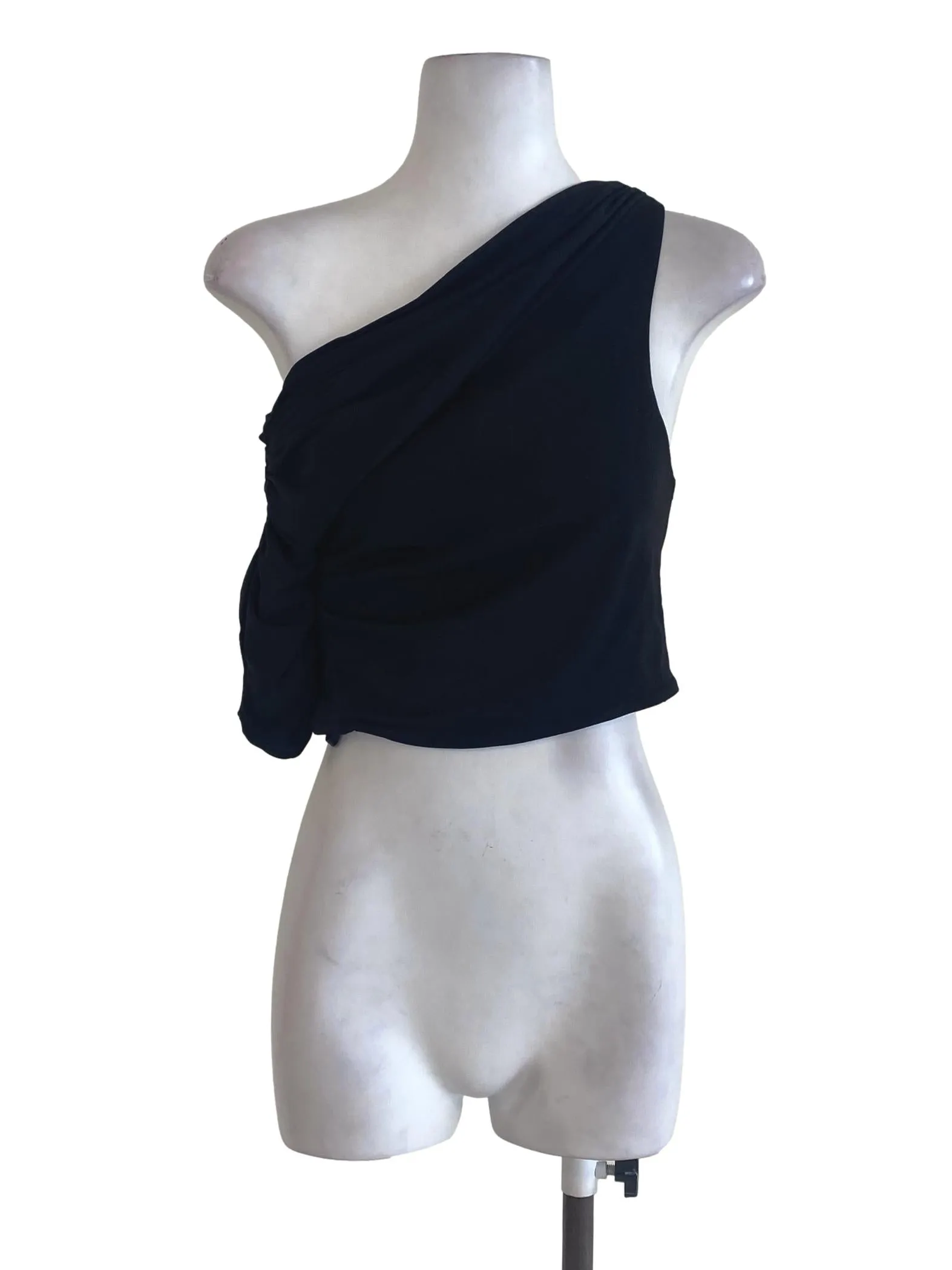 Black Plain One Sleeve  Top