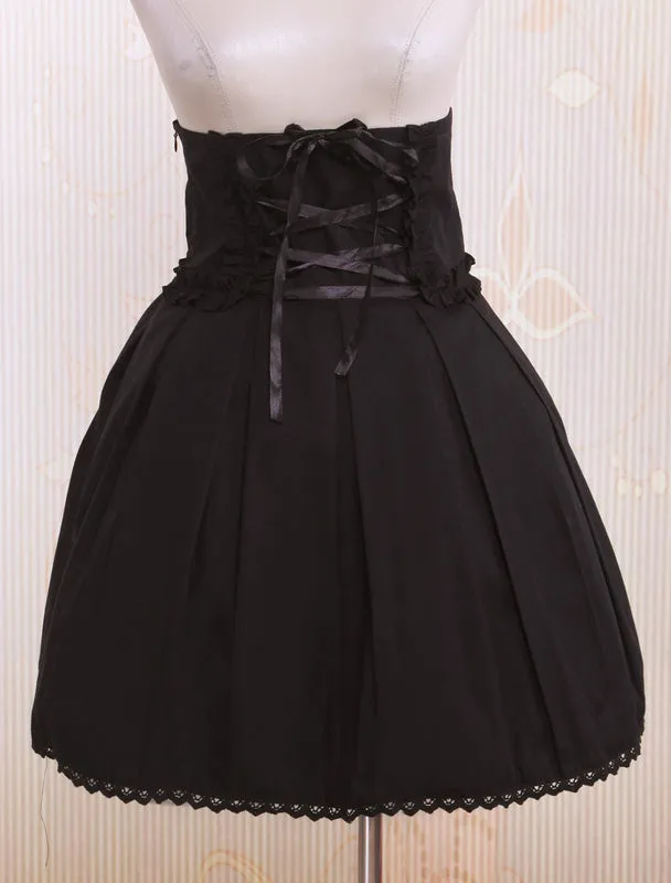 Black Pleated Cotton Lolita Skirt
