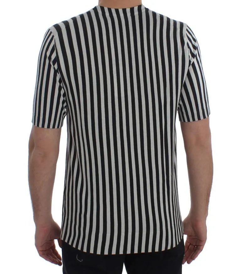 Black White Striped Cashmere Silk T-shirt