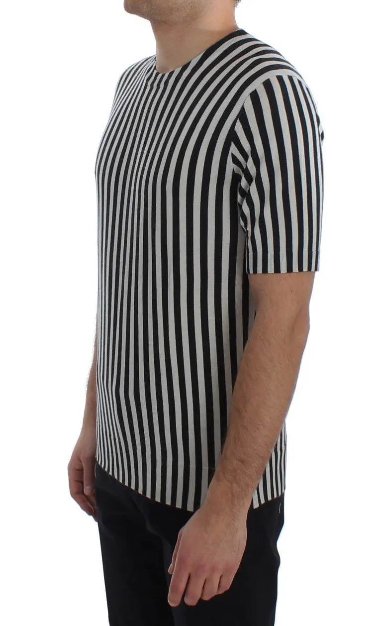 Black White Striped Cashmere Silk T-shirt