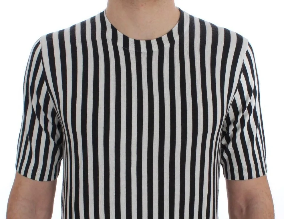 Black White Striped Cashmere Silk T-shirt