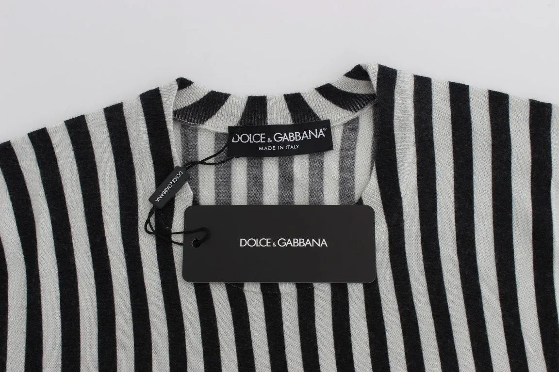 Black White Striped Cashmere Silk T-shirt