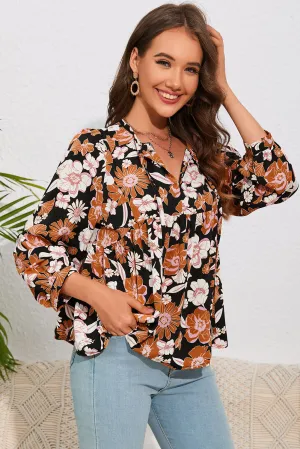 Bloemen Strik Hals Babydoll Blouse