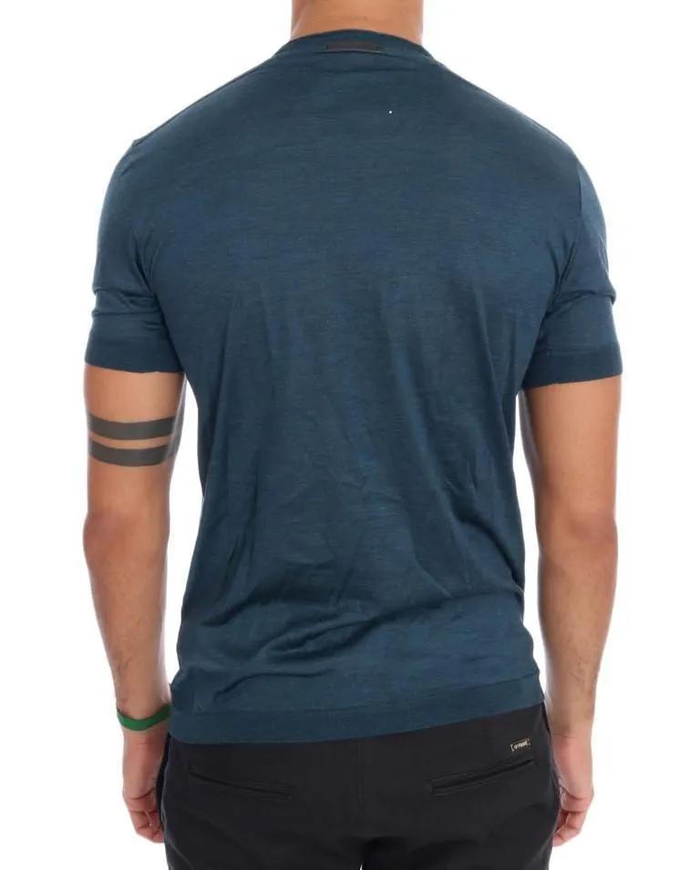 Blue 100% Silk Crewneck T-shirt