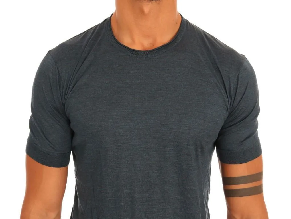 Blue 100% Silk Crewneck T-shirt
