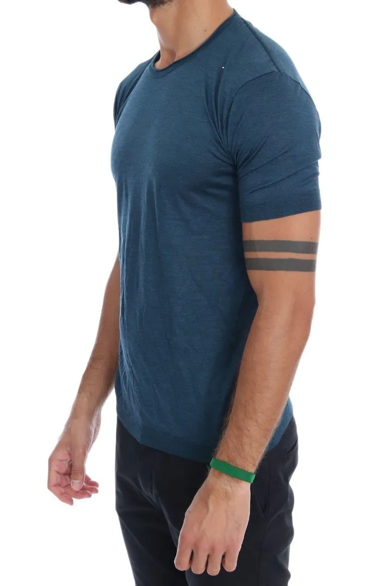 Blue 100% Silk Crewneck T-shirt