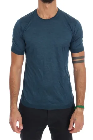 Blue 100% Silk Crewneck T-shirt