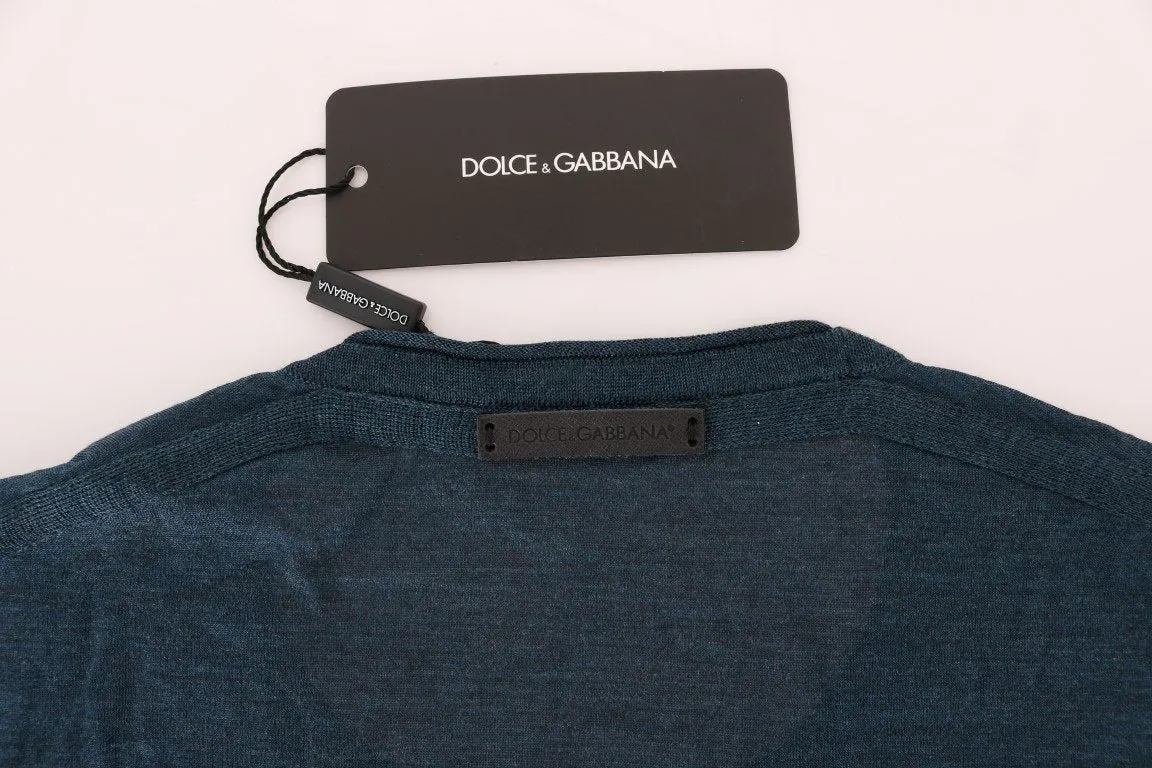 Blue 100% Silk Crewneck T-shirt