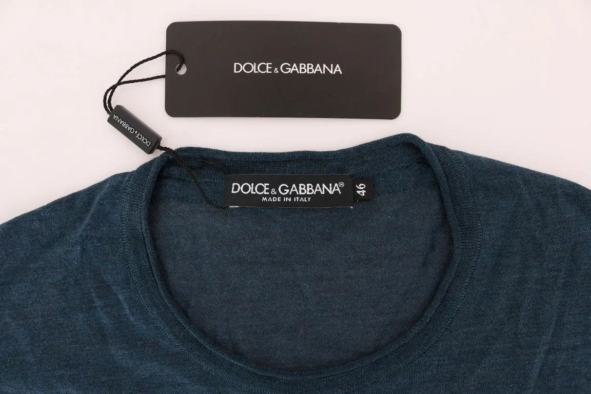 Blue 100% Silk Crewneck T-shirt