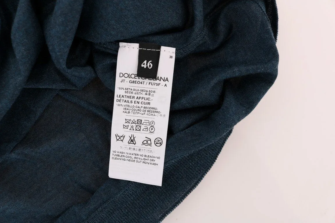 Blue 100% Silk Crewneck T-shirt