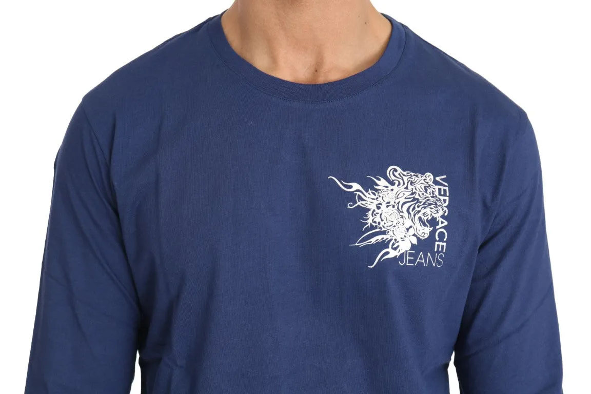 Blue Cotton White Tiger Crewneck Pullover