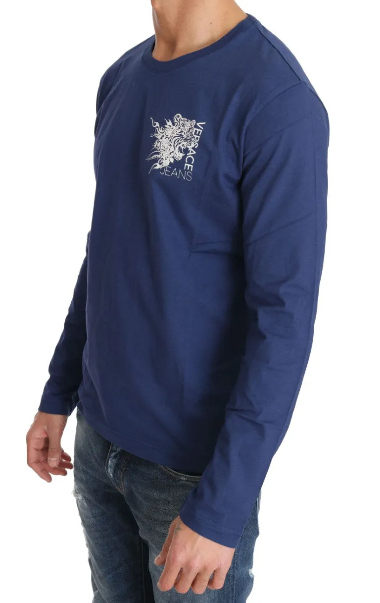 Blue Cotton White Tiger Crewneck Pullover