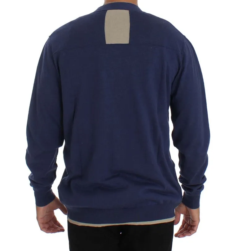 Blue Linen Cotton Full Button Cardigan Sweater