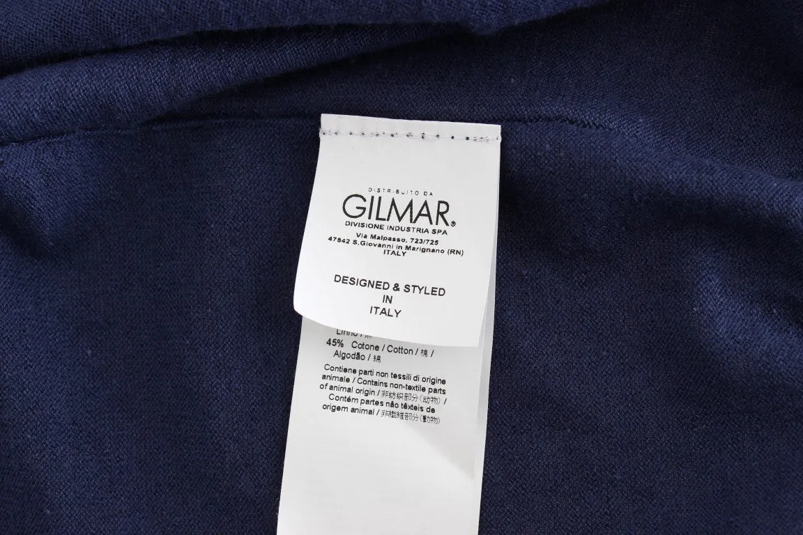 Blue Linen Cotton Full Button Cardigan Sweater