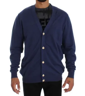 Blue Linen Cotton Full Button Cardigan Sweater