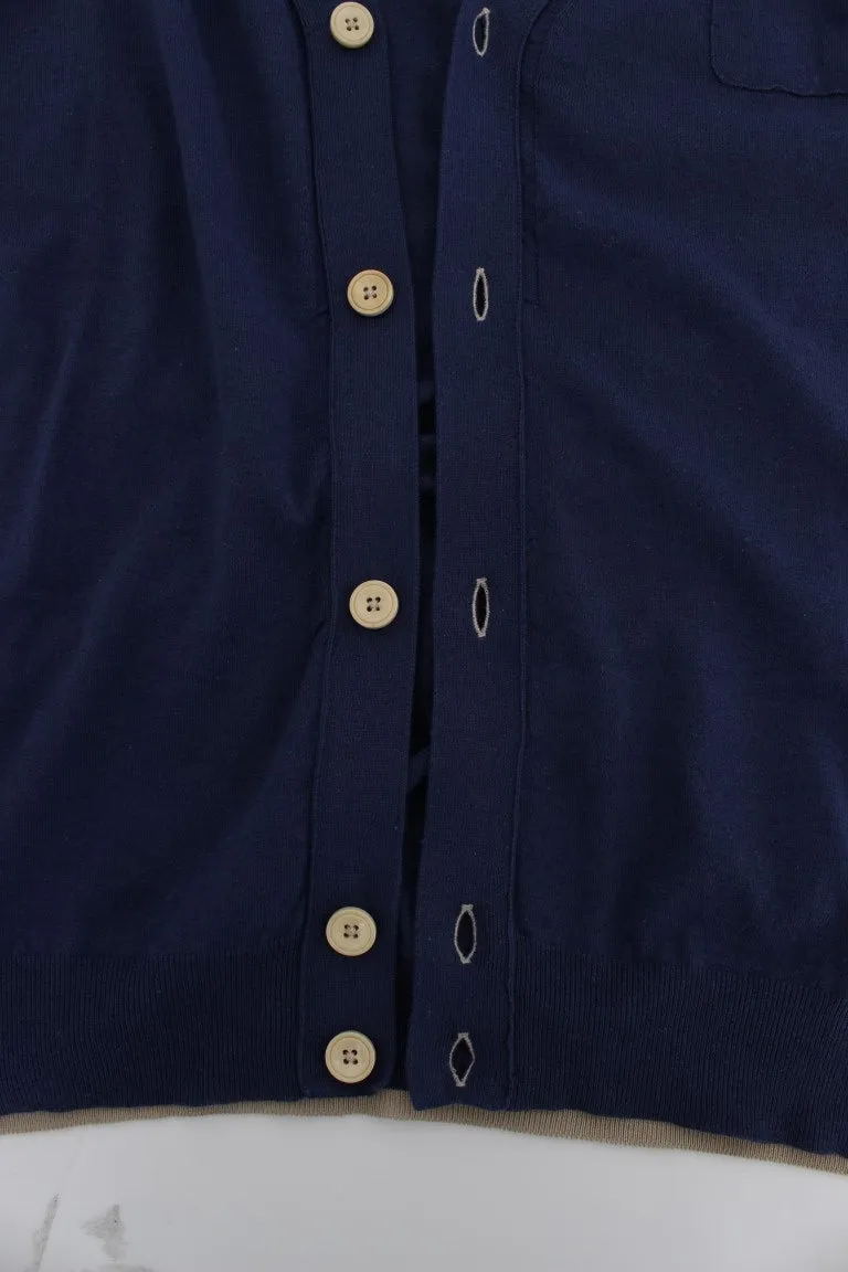 Blue Linen Cotton Full Button Cardigan Sweater