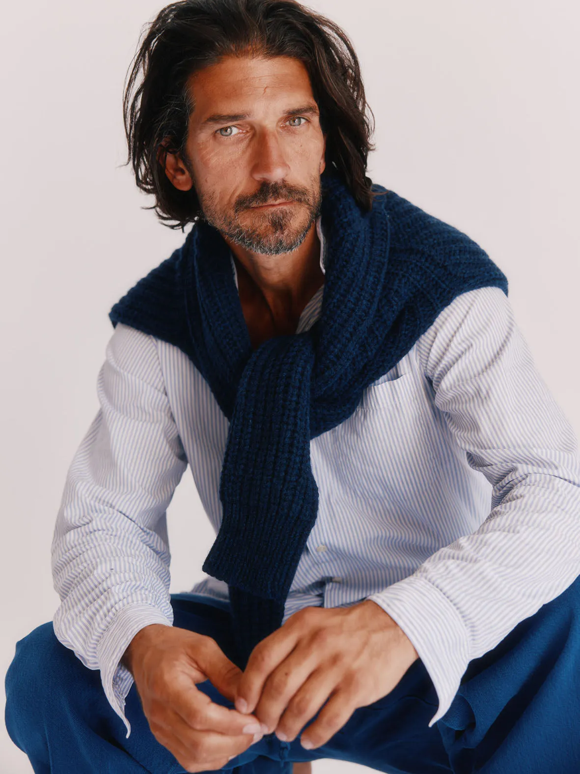 Blue Mogganer Fisherman Ribbed Raglan Chunky Geelong Sweater - Cosmos Navy