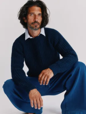 Blue Mogganer Fisherman Ribbed Raglan Chunky Geelong Sweater - Cosmos Navy