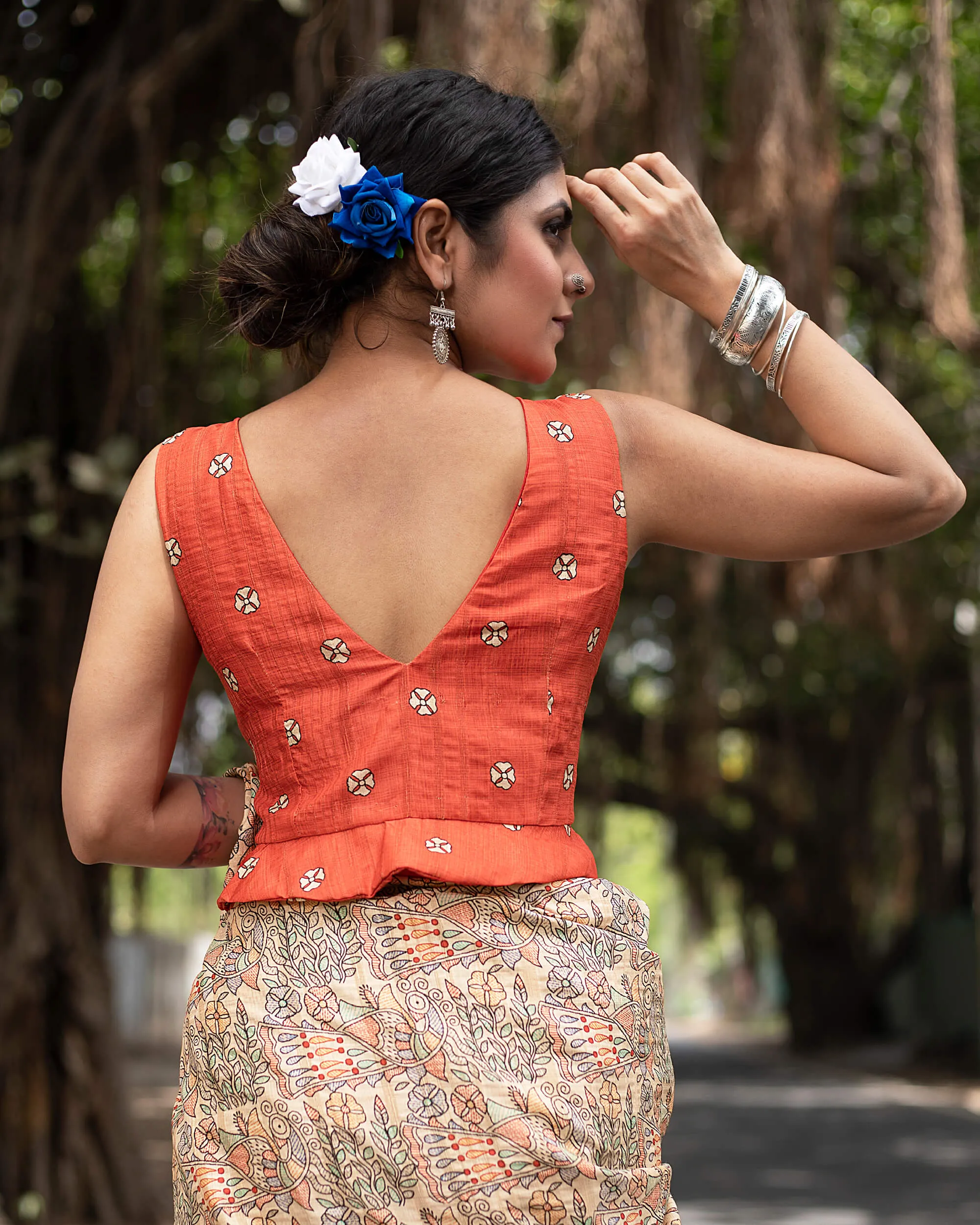 Booti Printed Silk Peplum Blouse