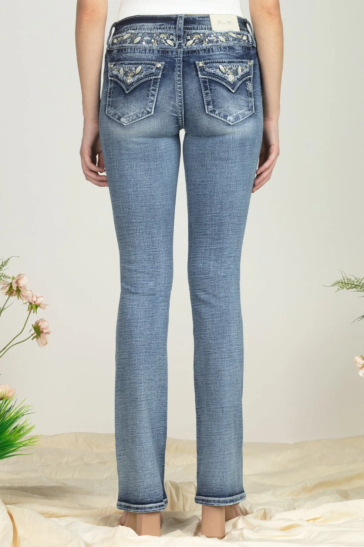 Bordered Leaves Bootcut Denim