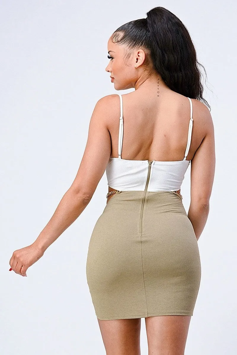 Bralette Side Cutout With Gold Chain Bodycon Mini Dress