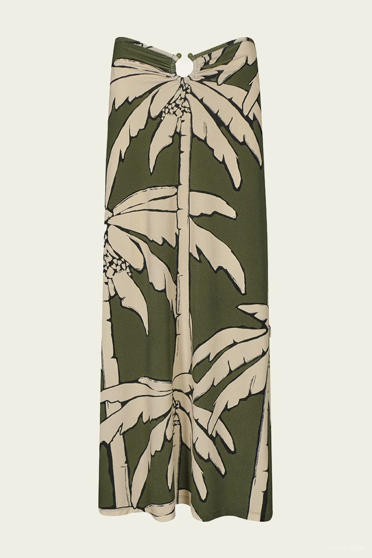 Branch Skirt in Salty Palms Green Ecru