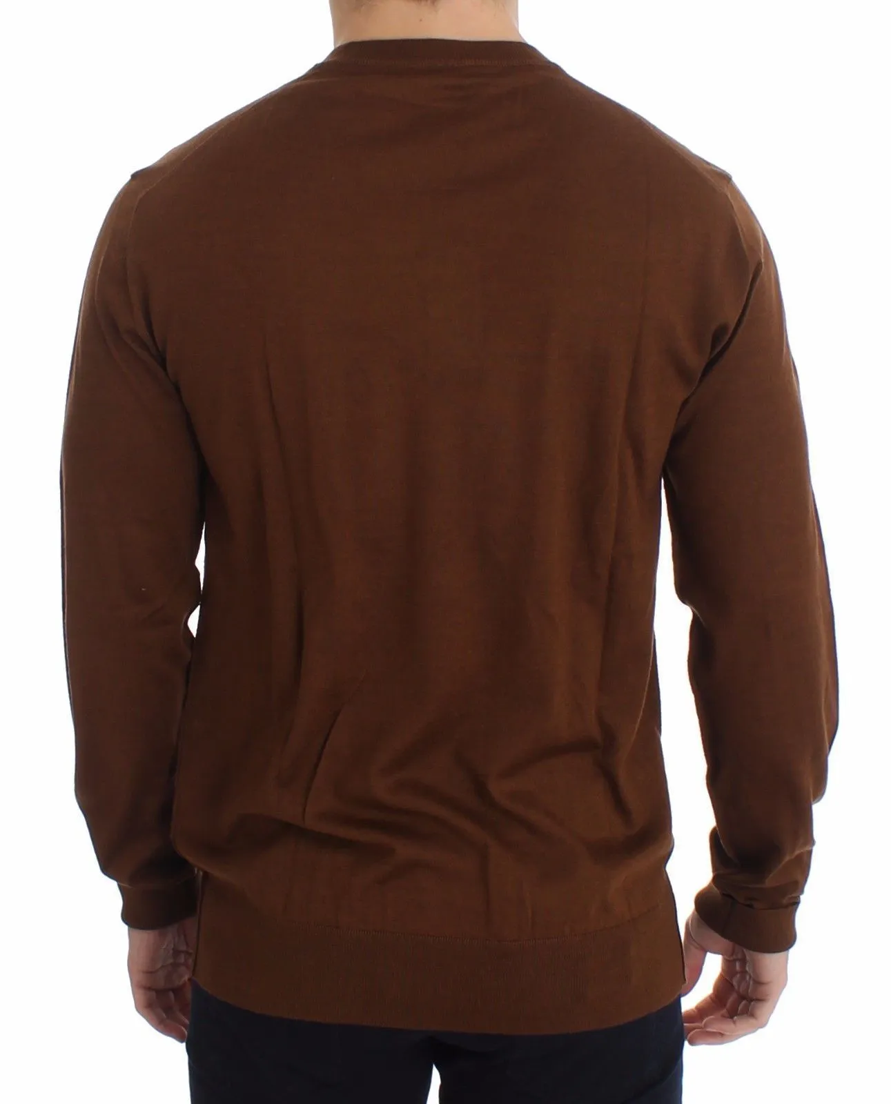 Brown Silk Cashmere V-neck Sweater Pullover Top