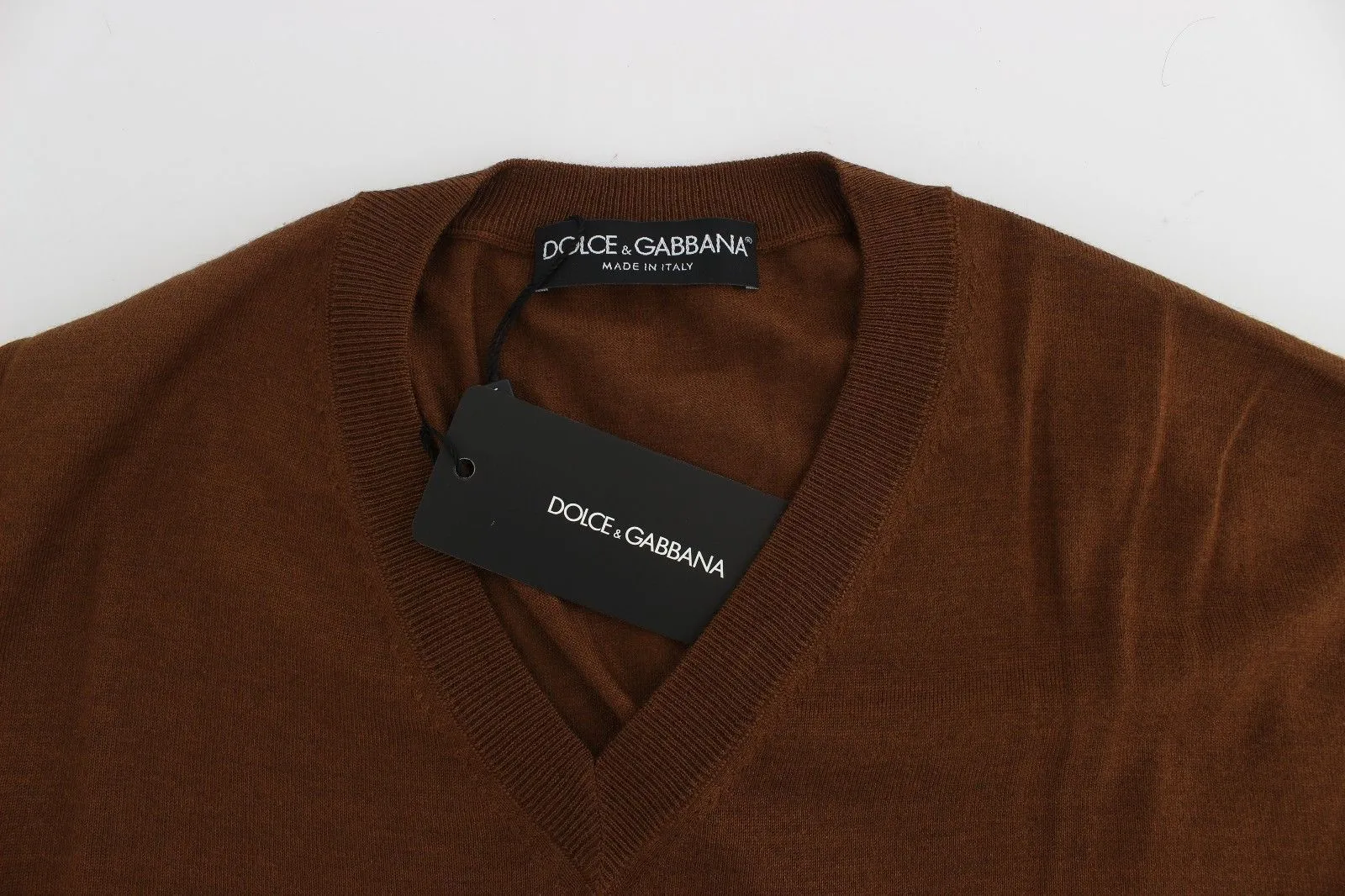 Brown Silk Cashmere V-neck Sweater Pullover Top