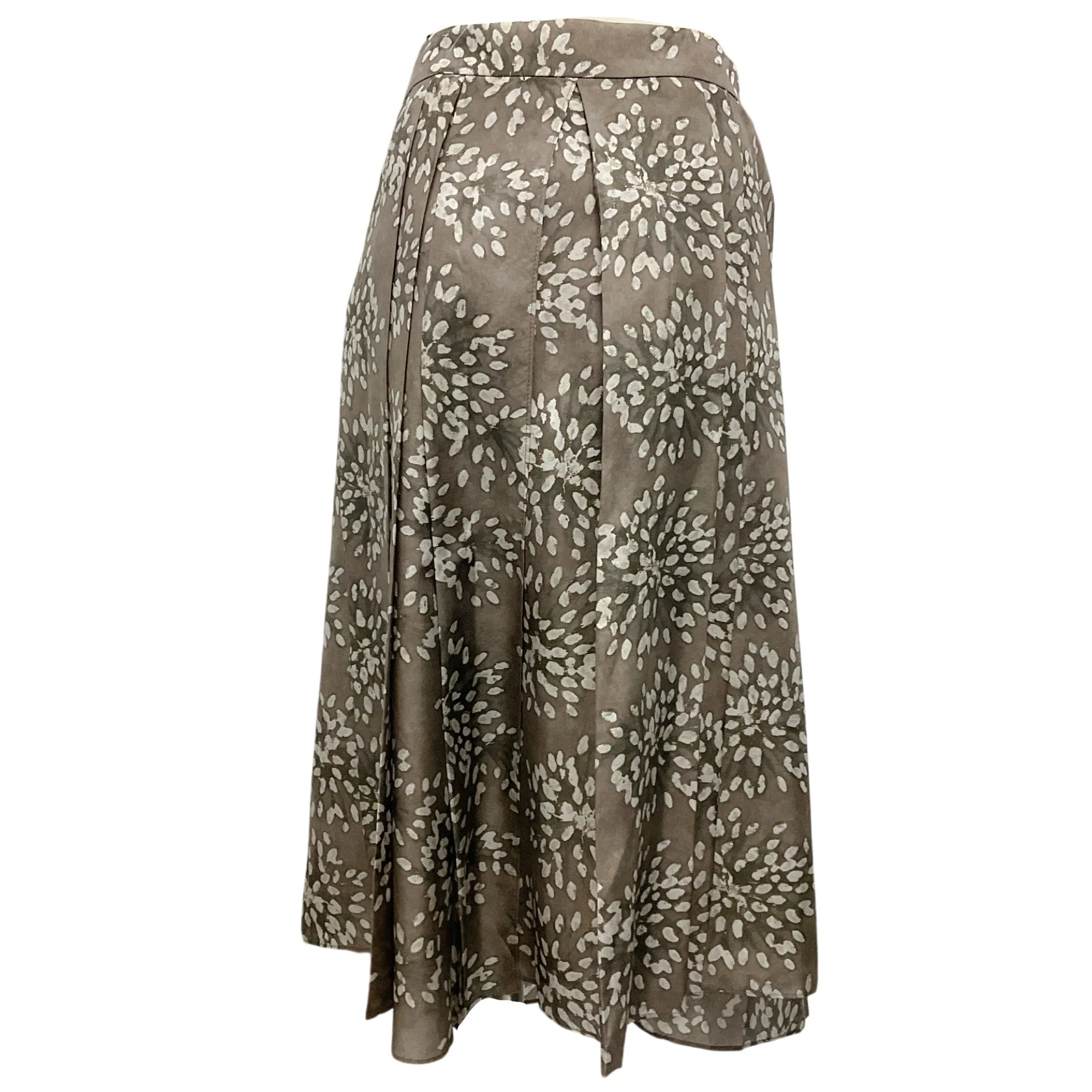 Brunello Cucinelli Taupe Printed Silk Midi Skirt