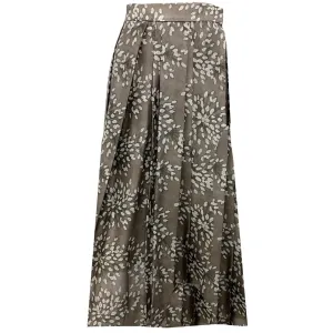 Brunello Cucinelli Taupe Printed Silk Midi Skirt