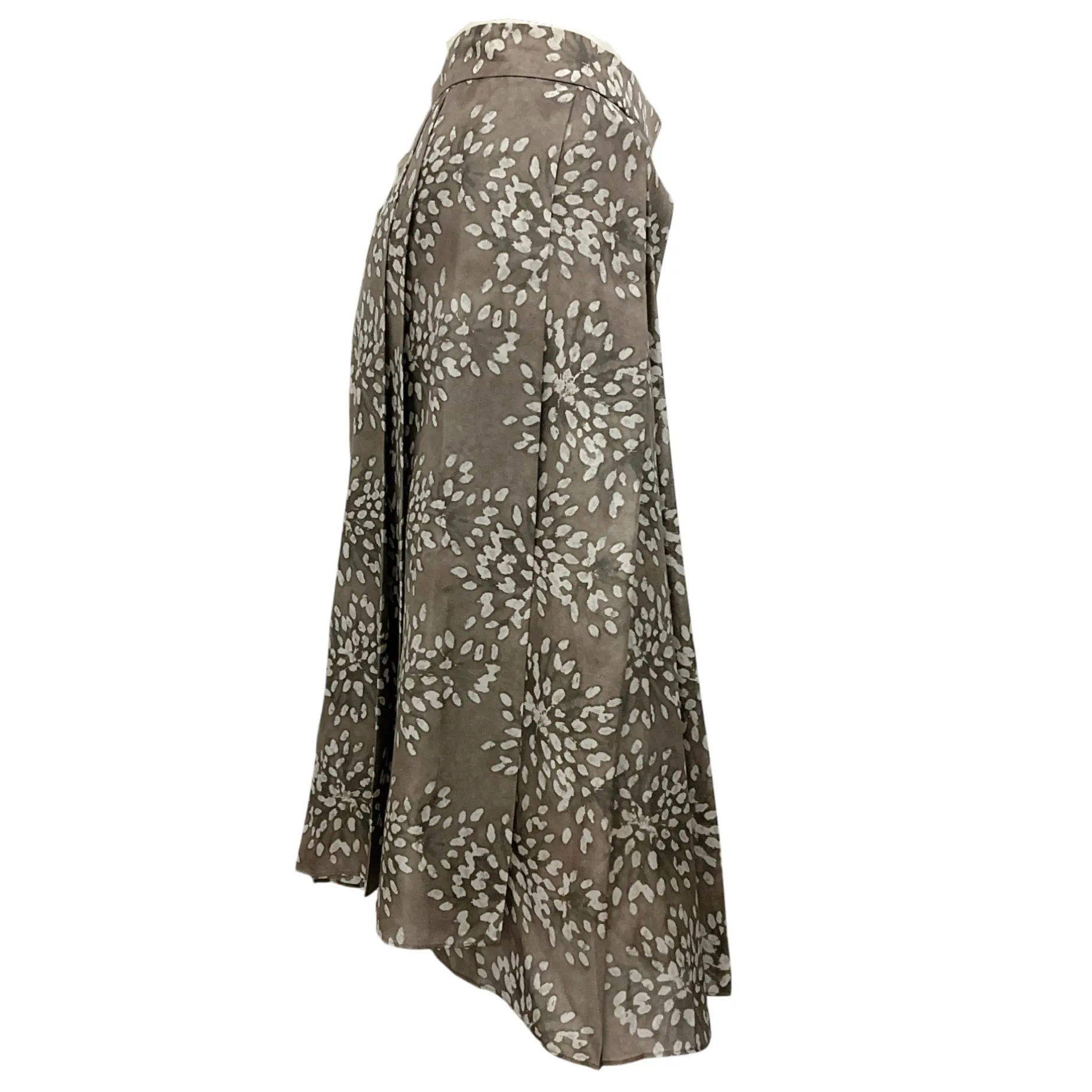 Brunello Cucinelli Taupe Printed Silk Midi Skirt
