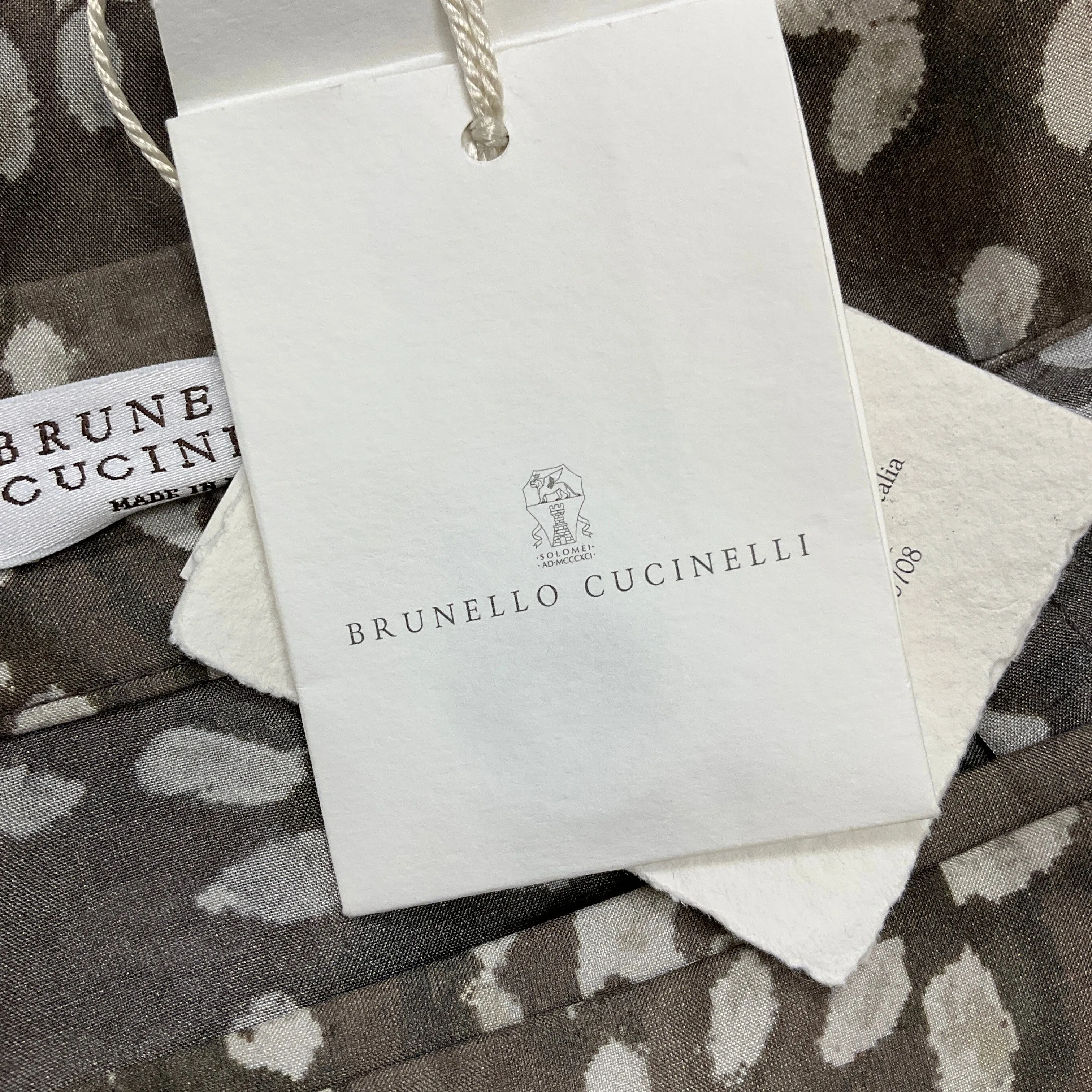 Brunello Cucinelli Taupe Printed Silk Midi Skirt